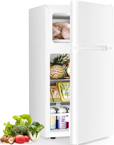 Miniatura 11 de Antarctic Star Mini refrigerador con congelador, refrigerador compacto de doble puerta, termostato ajustable, refrigerador pequeño para dormitorio