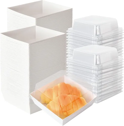 Miniatura 7 de XININSUN Cajas pequeñas de embutidos con tapas transparentes, mini caja de papel para llevar, recipientes de alimentos desechables, cajas de postre