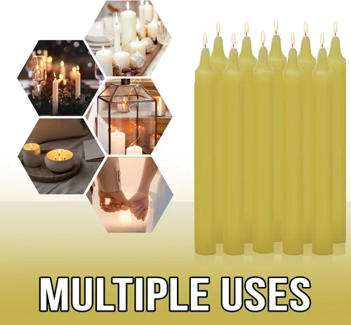 Miniatura 7 de Raajsee Mini velas cónicas sin perfume amarillas 4 pulgadas (H) velas para cena Sin humo y sin goteo Cera de parafina con mechas de algodón