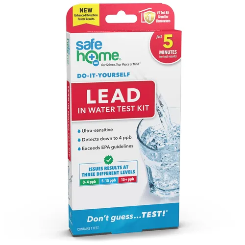 Safe Home® Kit de prueba de plomo en agua potable para bricolaje, detección avanzada a 4 PPB, prueba de 5 minutos, 3 niveles de resultados de