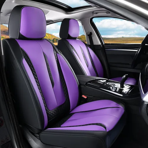 Miniatura 11 de Coverado Juego completo de fundas de asiento de automóvil, fundas rojas para asientos delanteros y traseros, de piel de napa impermeable, cojín