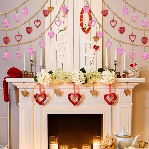 Miniatura 7 de Sieral 24 piezas de decoración de San Valentín, adornos de San Valentín de corazón de cristal para árbol, mini adornos galentinos de vidrio hilado