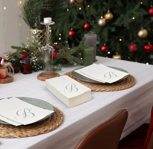 Miniatura 4 de Gift Boutique - 100 servilletas de invitados con monograma plateado en blanco, paquete de papel desechable con la letra B, elegante servilleta