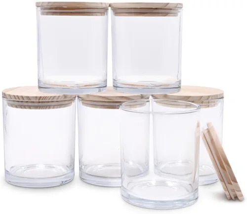 Miniatura 11 de SHOWIN Tarros de vela gruesos de 18 onzas para hacer velas, 6 unidades, frascos vacíos con tapas de madera para hacer velas, recipiente de muestra