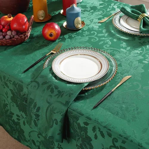 Miniatura 7 de SASTYBALE Mantel rectangular de Navidad, mantel jacquard verde de 60 x 102 pulgadas con patrón floral de flor de pascua, mantel de tela de damasco
