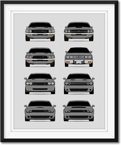 Miniatura 8 de Custom Car Posters Póster hecho a mano compatible con Dodge Challenger Generations e impresión de Challenger SRT, multicolor, impresión metálica
