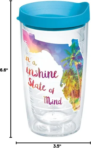 Miniatura 13 de Tervis Florida Sunshine - Vaso de plástico aislado de doble pared hecho en Estados Unidos mantiene las bebidas frías y calientes, 16 onzas, tapa azul