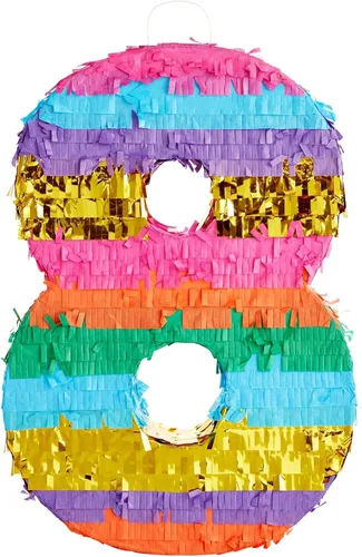 Miniatura 8 de BLUE PANDA Piñata 8 - Pequeña Multicolor, 11.4 x 16.5 x 3 pulgadas - Piñata de Arcoíris Neón en Forma de 8 para Fiesta de Cumpleaños de Niñas