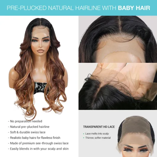 Miniatura 2 de GLAM21USA Peluca de encaje frontal HD con ondas sueltas de 13 x 6 pulgadas, sin pegamento, invisible, transparente, encaje frontal, mezcla