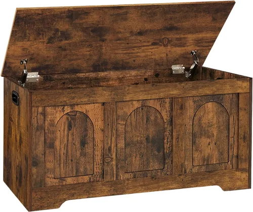 Miniatura 20 de DINZI LVJ Baúl de almacenamiento, caja de juguetes de madera de 39.4 pulgadas con 2 bisagras de seguridad, banco de zapatos de entrada con tapa