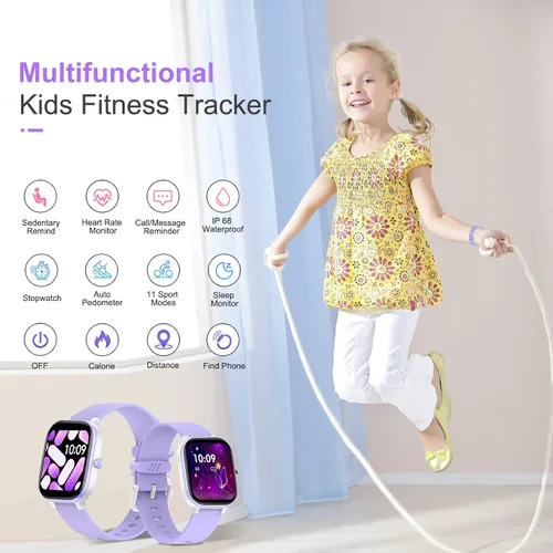 Miniatura 4 de Reloj de seguimiento de fitness para niños, IP68 impermeable, reloj inteligente con cara de reloj de 1.4 pulgadas, 19 modos deportivos, podómetros