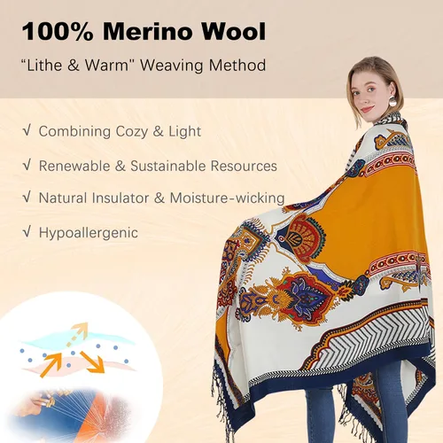 Miniatura 169 de DANA XU Manta de pashmina extragrande 100% de lana merina, bufanda de viaje, bufanda de cachemira para mujer, otoño e invierno, chal de gran