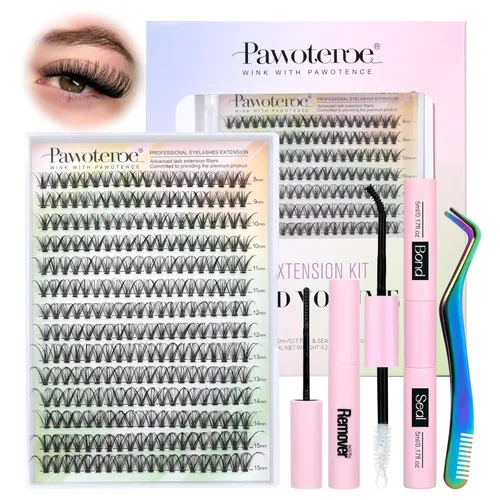 Miniatura 24 de Extensiones de pestañas Pawotence, racimos de 280 piezas, pestañas individuales en racimo, extensiones de pestañas 50D, mezcla de 9-16 mm, racimos