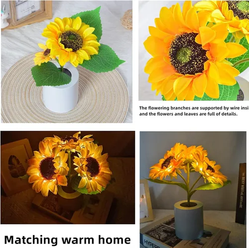 Miniatura 5 de Lámpara de girasol – Luz nocturna de girasol artificial, lámpara de flores recargable por USB para regalo del día de la madre, decoración de Tres