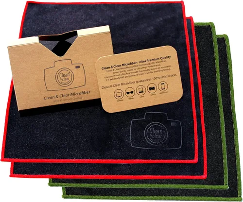 9 paños grandes de fibra Clean & Clear, alta calidad, para limpiar lentes de cámara, anteojos, pantallas y todo tipo de lentes , Paquete de 4