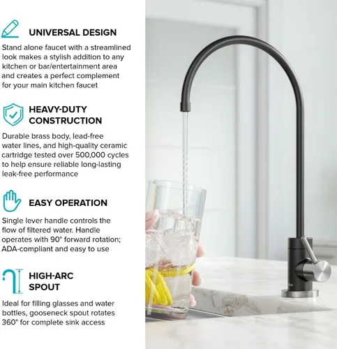 Miniatura 5 de KRAUS® Purita™ Grifo de filtro de agua potable de una sola manija para ósmosis inversa o sistema de filtración de agua en acero inoxidable sin Acero
