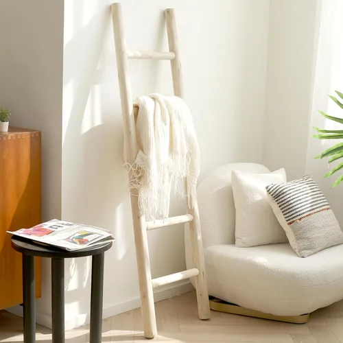 Miniatura 6 de FUIN Escalera de madera de 57 pulgadas totalmente montada, para sala de estar, decoración de pared, soporte para colcha de granja, soporte