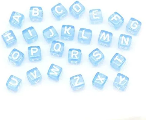 Miniatura 2 de 450 cuentas de letras acrílicas azules con letras blancas de 0.236 in con agujero de 0.134 in