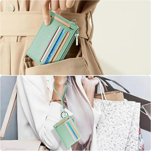 Miniatura 6 de Toughergun Tarjetero delgado para mujer con bloqueo RFID, cartera pequeña con bolsillo frontal para tarjetas de identificación con ventana