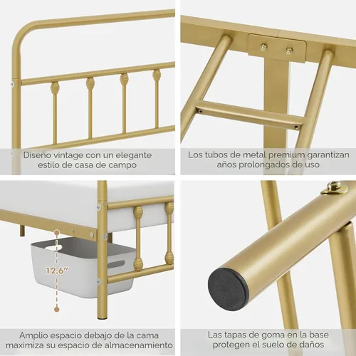 Miniatura 5 de Yaheetech Base de cama clásica de metal con base de colchón con estilo victoriano, cabecera, estribo, debajo de la cama, no necesita somier