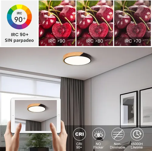 Miniatura 2 de Moderna lámpara de techo de madera regulable, LED minimalista 5CCT 2700K-6000K, lámpara de techo empotrada, lámpara de iluminación redonda para Negro