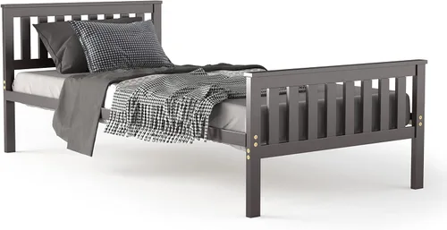 Miniatura 8 de NAFORT Base de cama de plataforma de madera individual con cabecero y estribo, base de cama de madera maciza y soporte de listones de madera fuerte