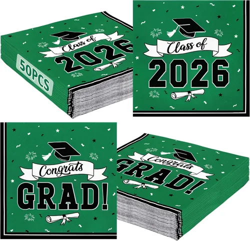 Miniatura 19 de Paquete de 50 servilletas de graduación para la clase de 2026, 6.5 x 6.5 pulgadas, servilletas de graduación rojas, pañuelos de papel clásicos