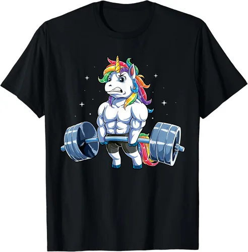 Camiseta de levantamiento de pesas de unicornio Deadlift Fitness Gym Camiseta para mujer, Negro -