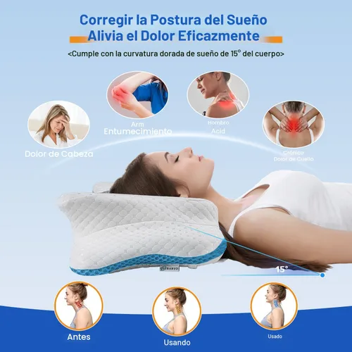 Miniatura 5 de Almohada cervical de alivio del dolor para soporte del cuello, almohada ergonómica ajustable y acogedora para dormir, almohadas de espuma Azul Oscuro