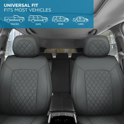 Miniatura 3 de MotorBox Haven Series - Fundas de asiento de piel de napa, para automóviles, edición Lux, fundas de asiento delantero con costuras de diamante