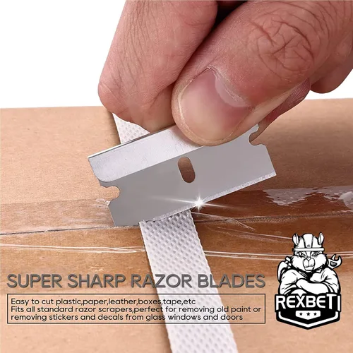 Miniatura 4 de REXBETI 600 cuchillas de afeitar de un solo filo, industrial, cuchillas de repuesto para cortador de caja, cuchillas raspadoras de vidrio