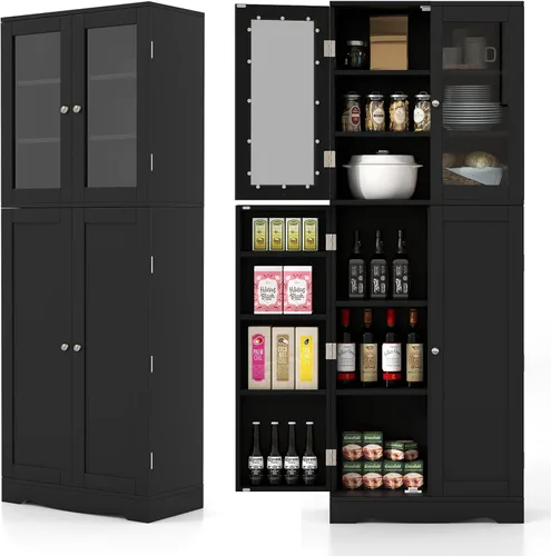 Giantex Organizadores y almacenamiento de despensa de 63.5 pulgadas, armario de almacenamiento alto independiente para cocina, baño, sala de estar,