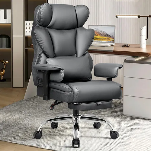 Miniatura 12 de BESTFAIR Silla de oficina grande y alta, silla ejecutiva de respaldo alto con reposapiés y soporte lumbar para personas pesadas, brazos ajustables