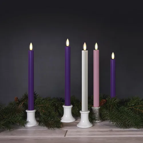 Miniatura 5 de Stmarry - Velas de Adviento sin llama, juego de 5 - Llama parpadeante LED, velas cónicas de 10 pulgadas, control remoto - 3 moradas, 1 rosa, 1