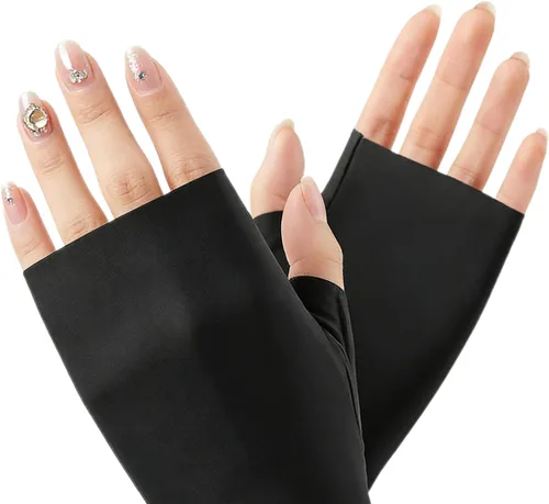 Guantes UV para manicura de gel, guantes de protección UV para manicura, tela de sensación fresca para lámpara de uñas de gel, anti luz UV, negro