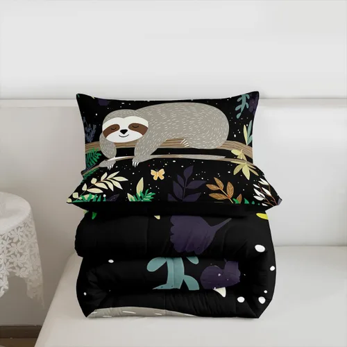 Miniatura 4 de Feelyou Juego de edredón de perezoso lindo juego de ropa de cama para niños y niñas, juego de edredón de mariposa de galaxia, hojas botánicas