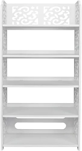 Miniatura 7 de Zapatero tallado hueco blanco de 5 niveles - Armario organizador de almacenamiento de zapatos de madera y plástico - Soporte de exhibición de botas