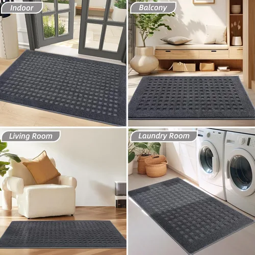 Miniatura 8 de BEQHAUSE Tapetes para puerta de 20 x 32 pulgadas, tapete antideslizante de punto gofre, de perfil bajo, resistente a la suciedad y absorbente, Gris