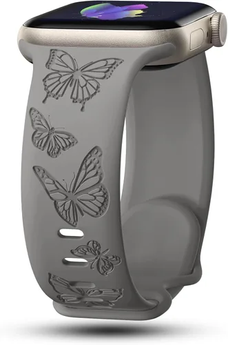 Miniatura 12 de Bandas con grabado de mariposa compatibles con Apple Watch de 41mm 40mm 38mm 49mm 46mm 49mm 46mm 45mm 44mm 42mm, mujeres, correa deportiva de Negro