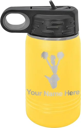 Miniatura 31 de LaserGram Botella de agua personalizada, animadora, acero inoxidable de doble pared aislada al vacío con popote superior, regalo grabado