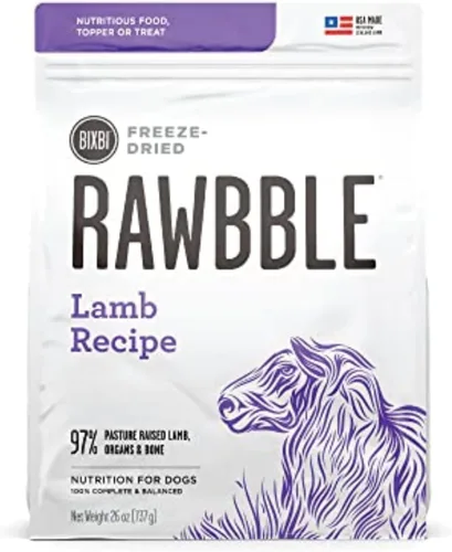 BIXBI Rawbble - Alimento liofilizado para perros, receta de cordero, 26 onzas, 97% de carne y órganos, sin rellenos, comida cruda para perros apta