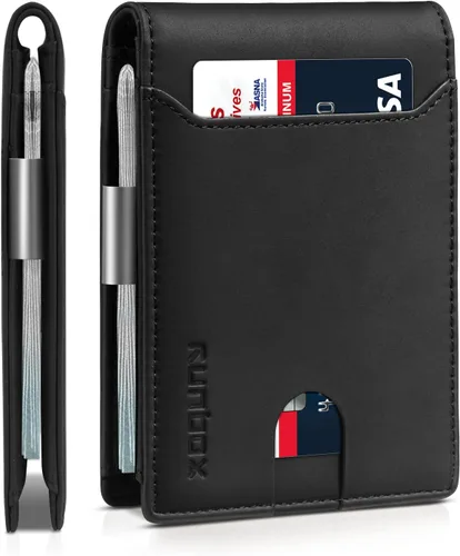 Miniatura 101 de RUNBOX - Carteras delgadas para hombre, cartera de piel con pinza para el dinero, cartera de bolsillo frontal con bloqueo RFID, tarjetero