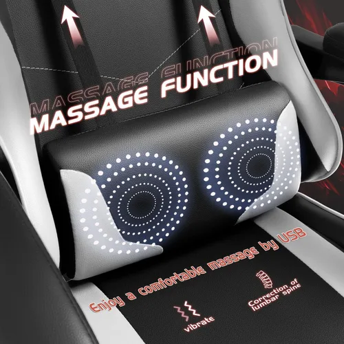 Miniatura 5 de Shahoo Silla de juegos con reposapiés y soporte lumbar de masaje, sillas ergonómicas para computadora giratorias de 360° y asiento ajustable