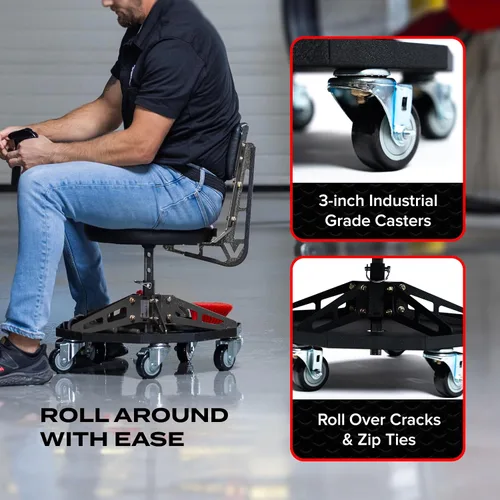 Miniatura 5 de Vyper - Silla de Taller de Acero Resistente para Mecánicos, Automotriz, Bricolaje - Taburete de Garaje con Capacidad de 300 lb, Respaldo y Ruedas