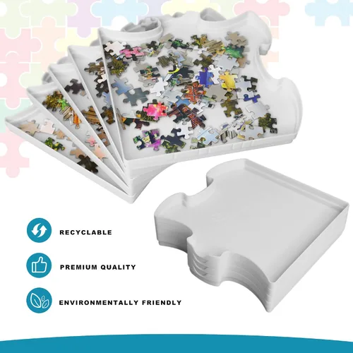 Miniatura 5 de 8 bandejas apilables con forma de rompecabezas, incluye rompecabezas de 1000 piezas, organiza rompecabezas de hasta 1500 piezas (blanco)