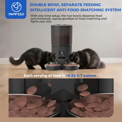Miniatura 3 de PAPIFEED Comedero Automático para Gatos de 7L para 2 Gatos - Alimentador Automático Temporizado 2.4G WiFi con Control por APP, Dispensador de Comida