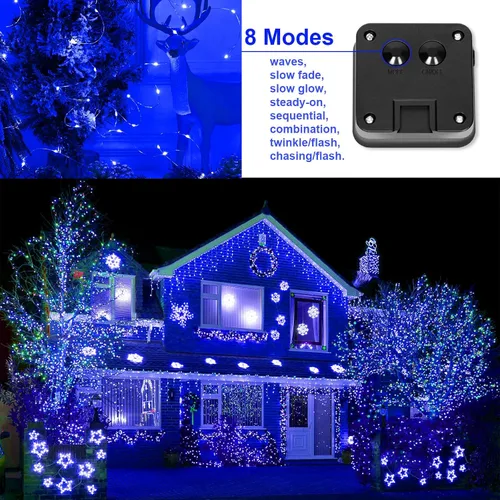 Miniatura 4 de Tira de luces solares azules de Navidad al aire libre impermeables, 2 paquetes, total 200 LED, 20.1 m, 8 modos, luces de hadas de cobre