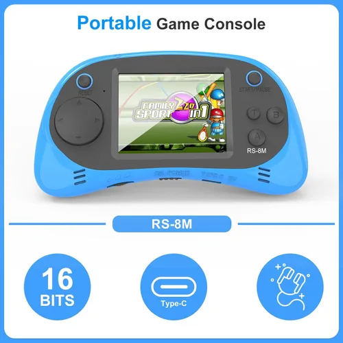 Miniatura 2 de Juegos de mano para niños, videojuego retro de 16 bits con 220 juegos electrónicos HD, juego de viaje portátil IPS de 2.5 pulgadas, regalos para Azul