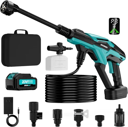 Lavadora a presión inalámbrica alimentada por batería, lavadora a presión portátil de mano de 800 PSI con motor sin escobillas, 1 batería y cargador