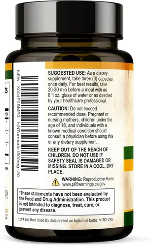 Miniatura 8 de Suplemento de curcumina de cúrcuma de 1500 mg, pimienta negra orgánica tumérica y bioperina para una mejor absorción con 95% de curcuminoides, apoyo